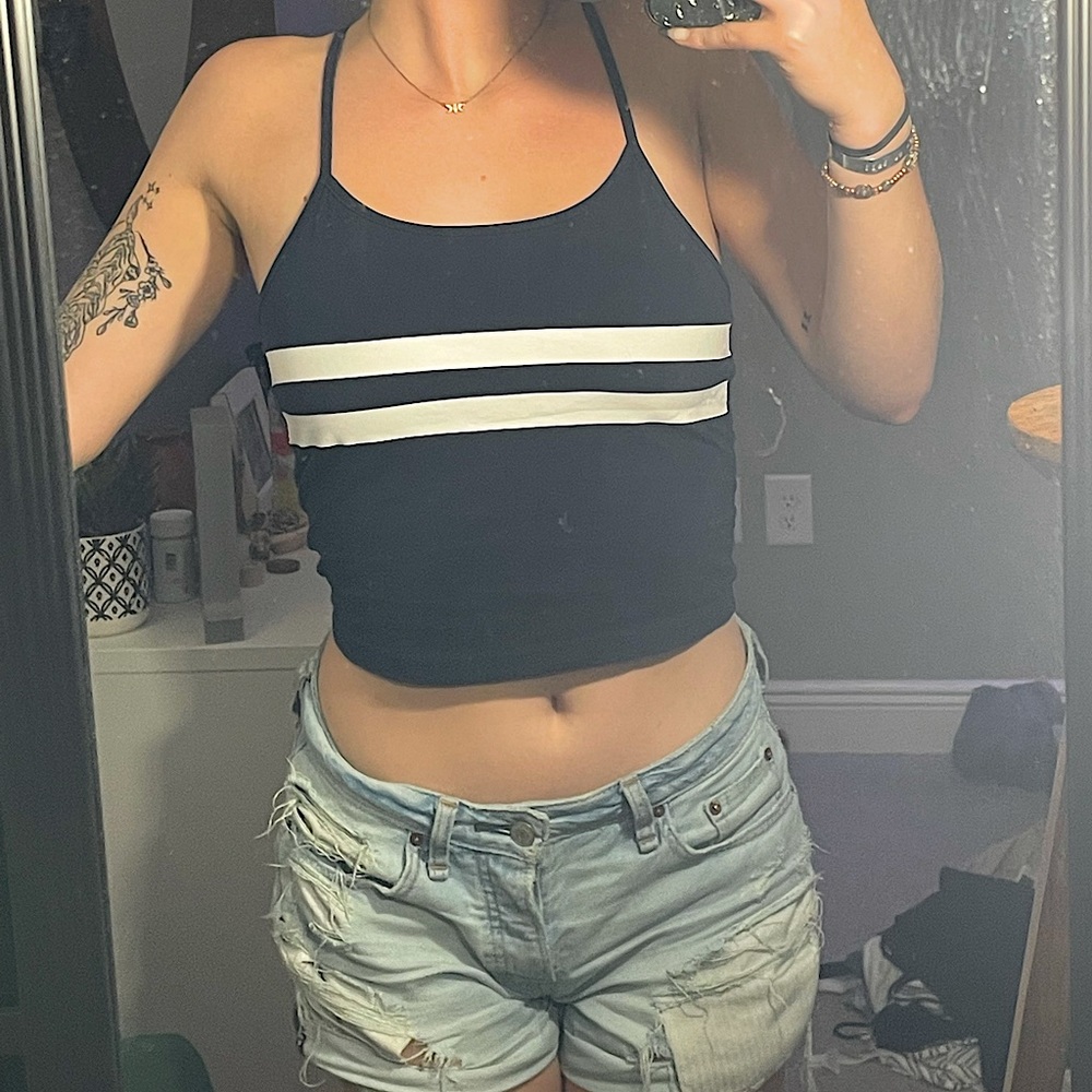 Navy and white striped tank